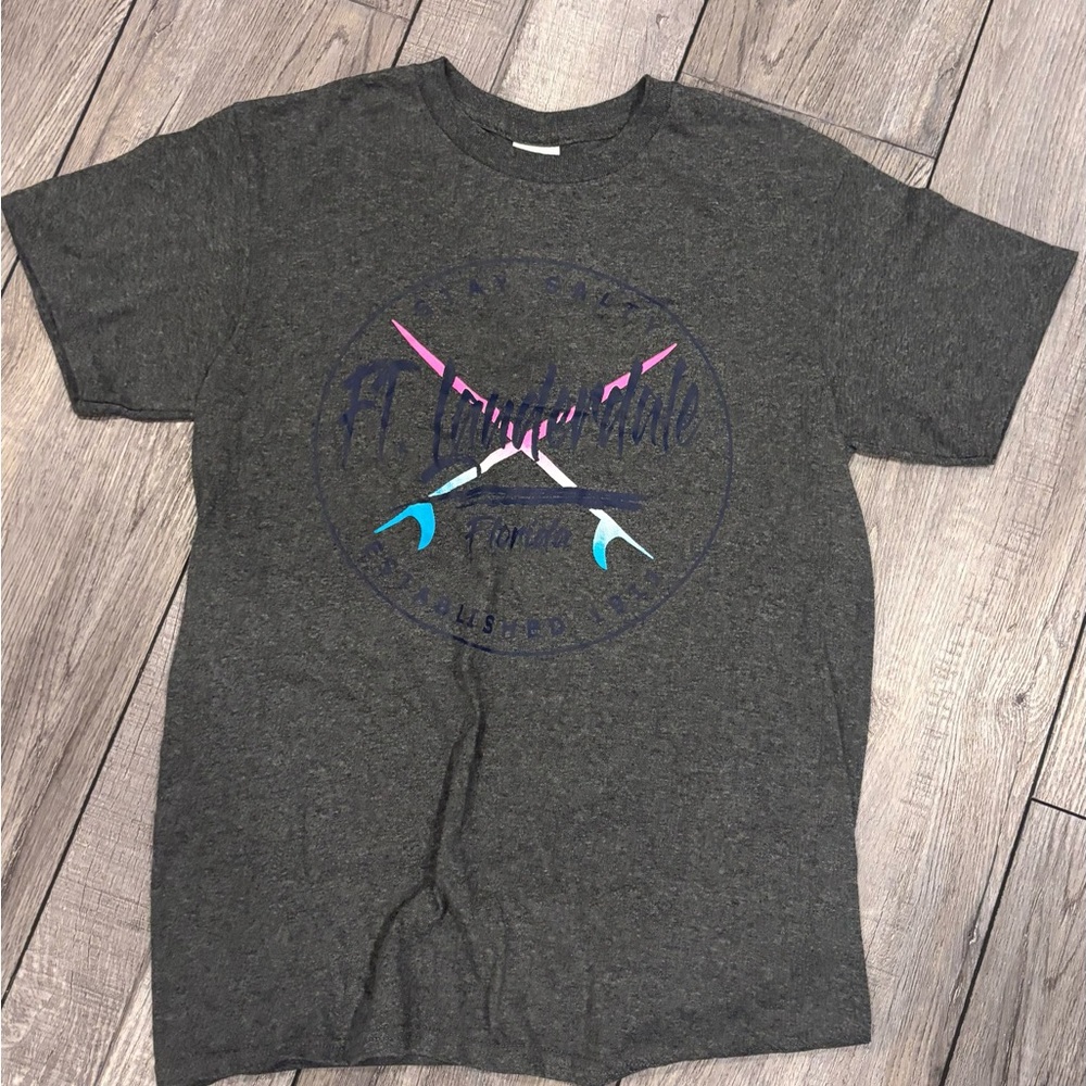 Gray Graphic Tee with Colorful Design